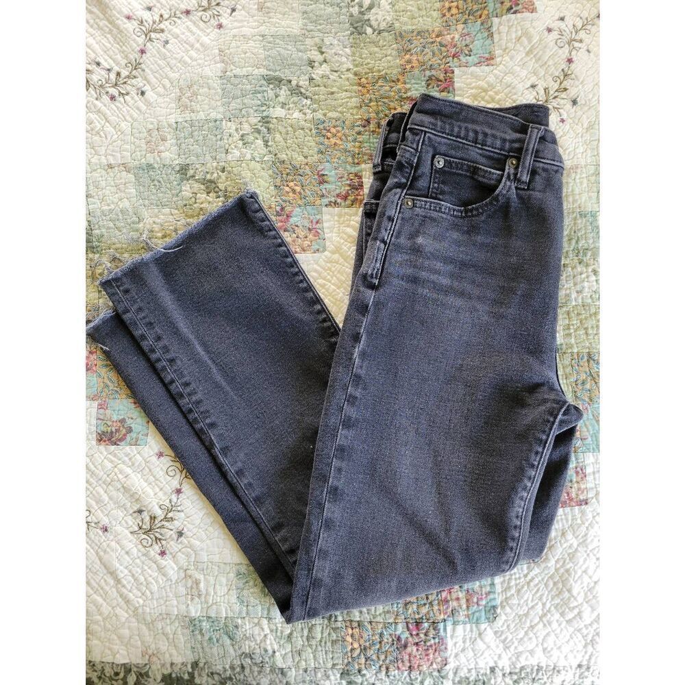 Gap Kick Fit High Rise Jeans Womens 27R Black Wash Raw Hem Kick Flare Stretch De
